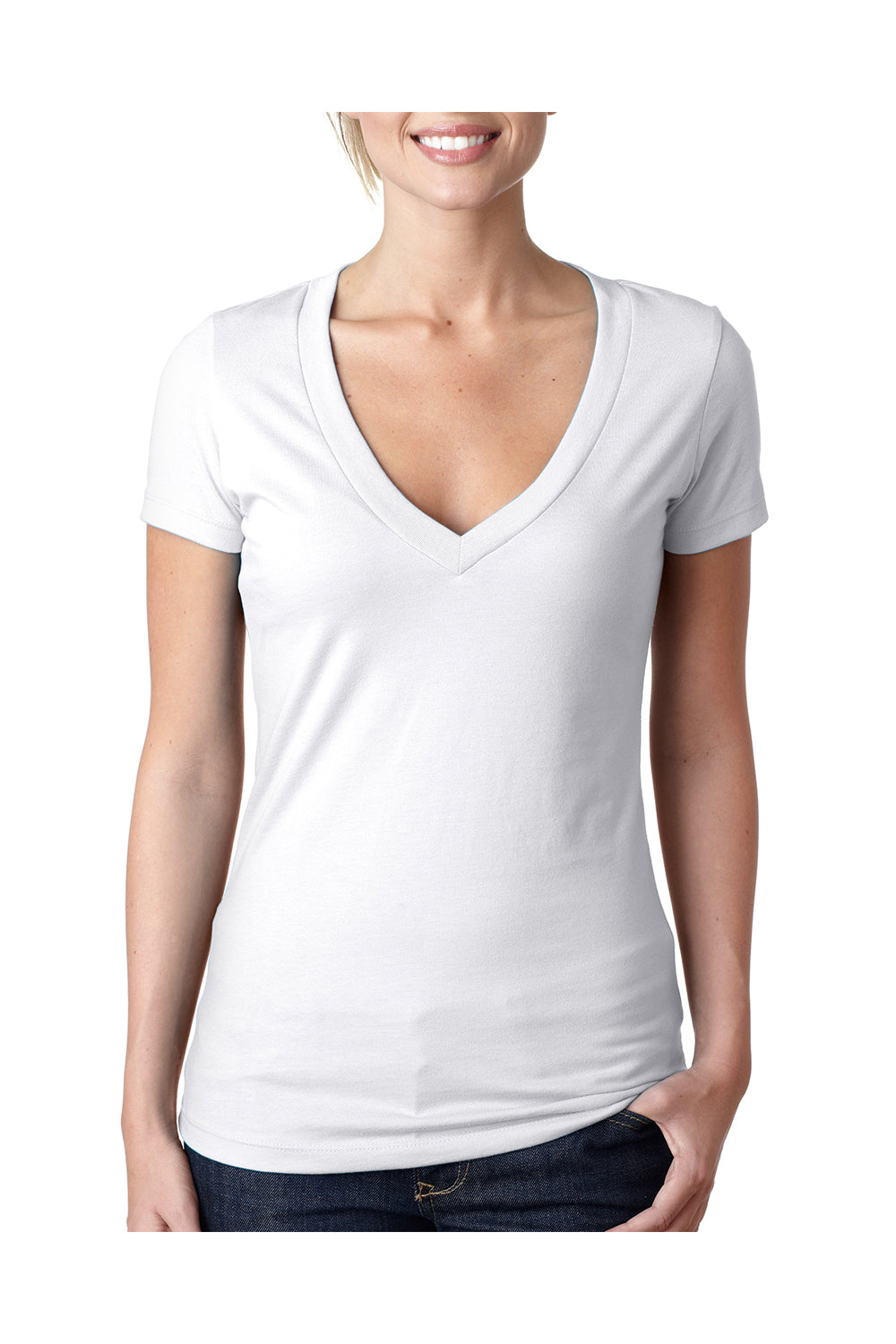 Next Level 6640 Womens CVC Jersey Short Sleeve V-Neck T-Shirt White Front