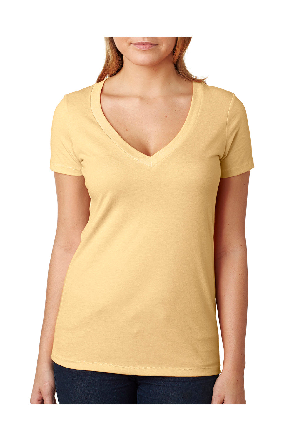 Next Level 6640 Womens CVC Jersey Short Sleeve V-Neck T-Shirt Yellow Front
