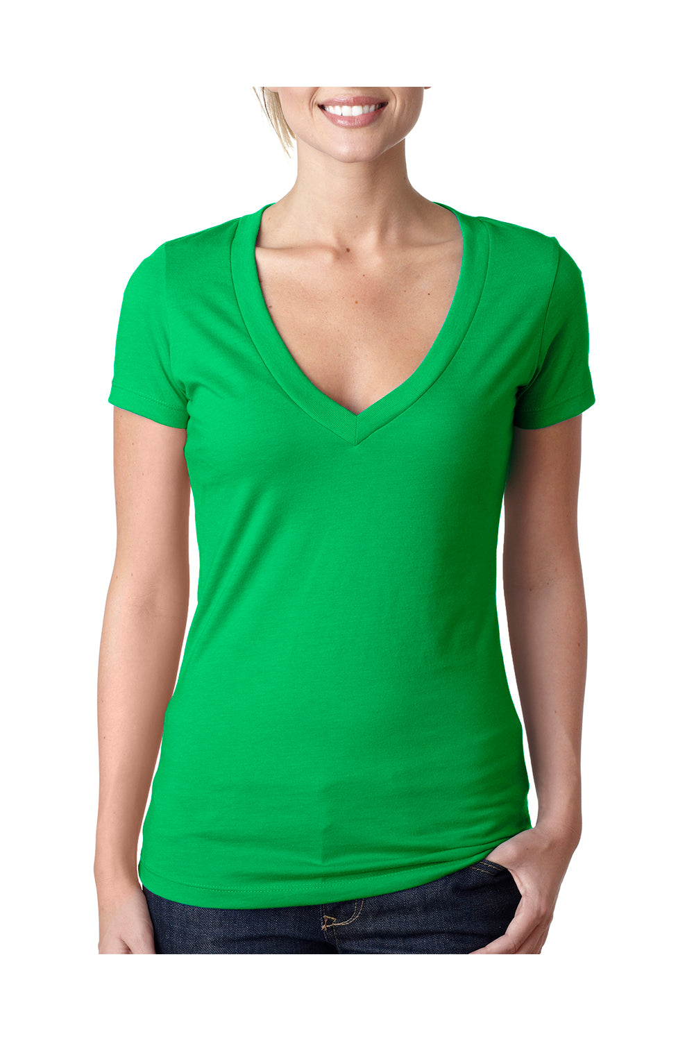 Next Level 6640 Womens CVC Jersey Short Sleeve V-Neck T-Shirt Kelly Green Front