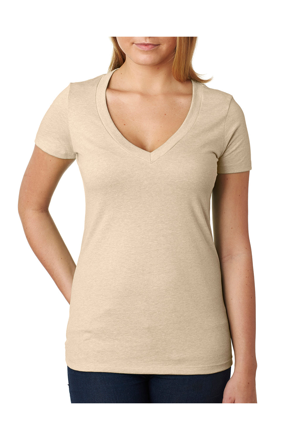 Next Level 6640 Womens CVC Jersey Short Sleeve V-Neck T-Shirt Cream Front