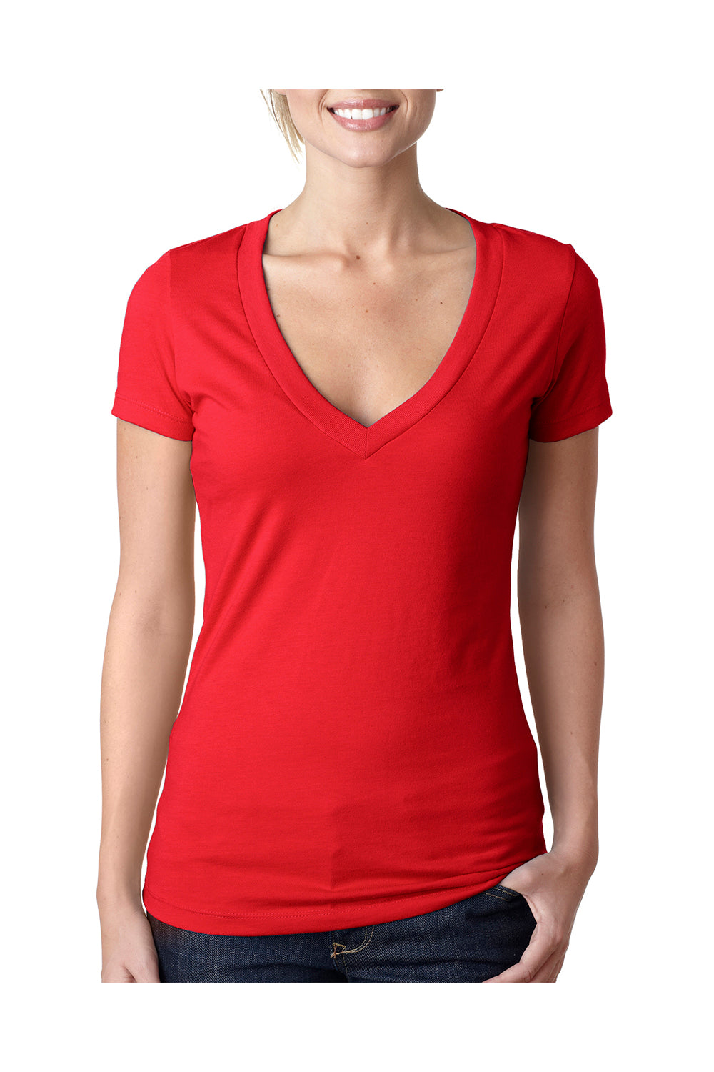 Next Level 6640 Womens CVC Jersey Short Sleeve V-Neck T-Shirt Red Front