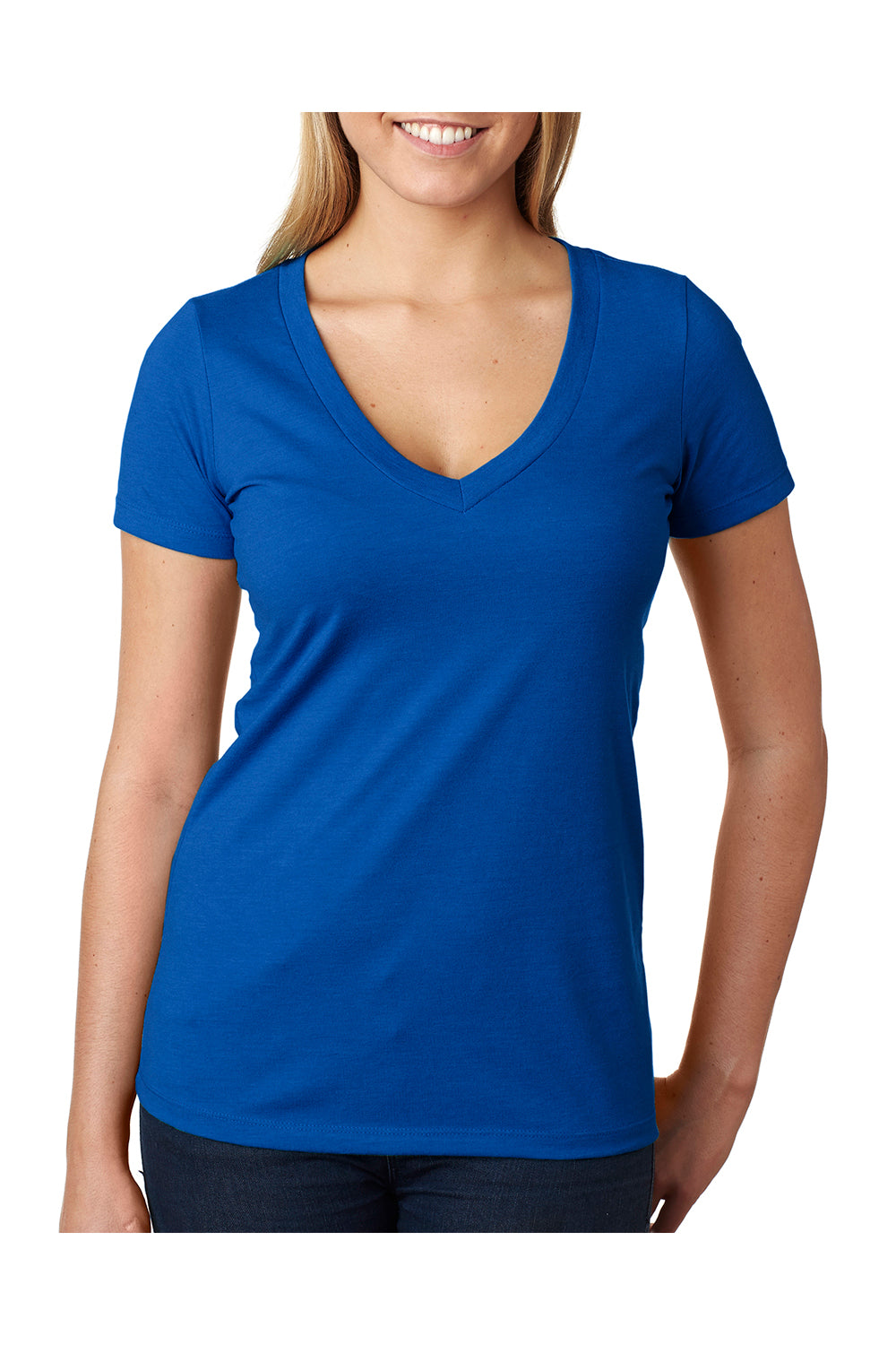 Next Level 6640 Womens CVC Jersey Short Sleeve V-Neck T-Shirt Royal Blue Front