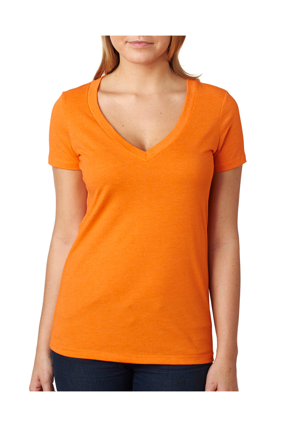 Next Level 6640 Womens CVC Jersey Short Sleeve V-Neck T-Shirt Orange Front