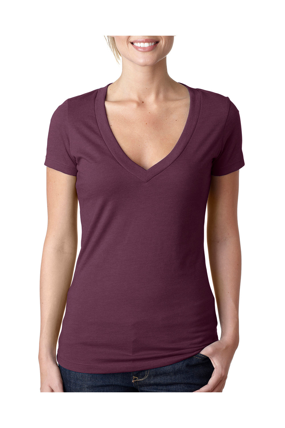 Next Level 6640 Womens CVC Jersey Short Sleeve V-Neck T-Shirt Plum Purple Front