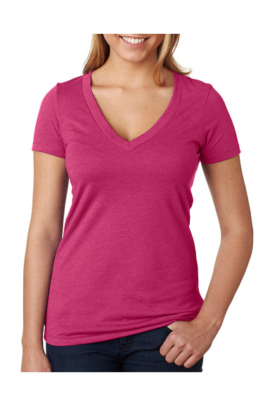 Next Level 6640 Womens CVC Jersey Short Sleeve V-Neck T-Shirt Raspberry Pink Front