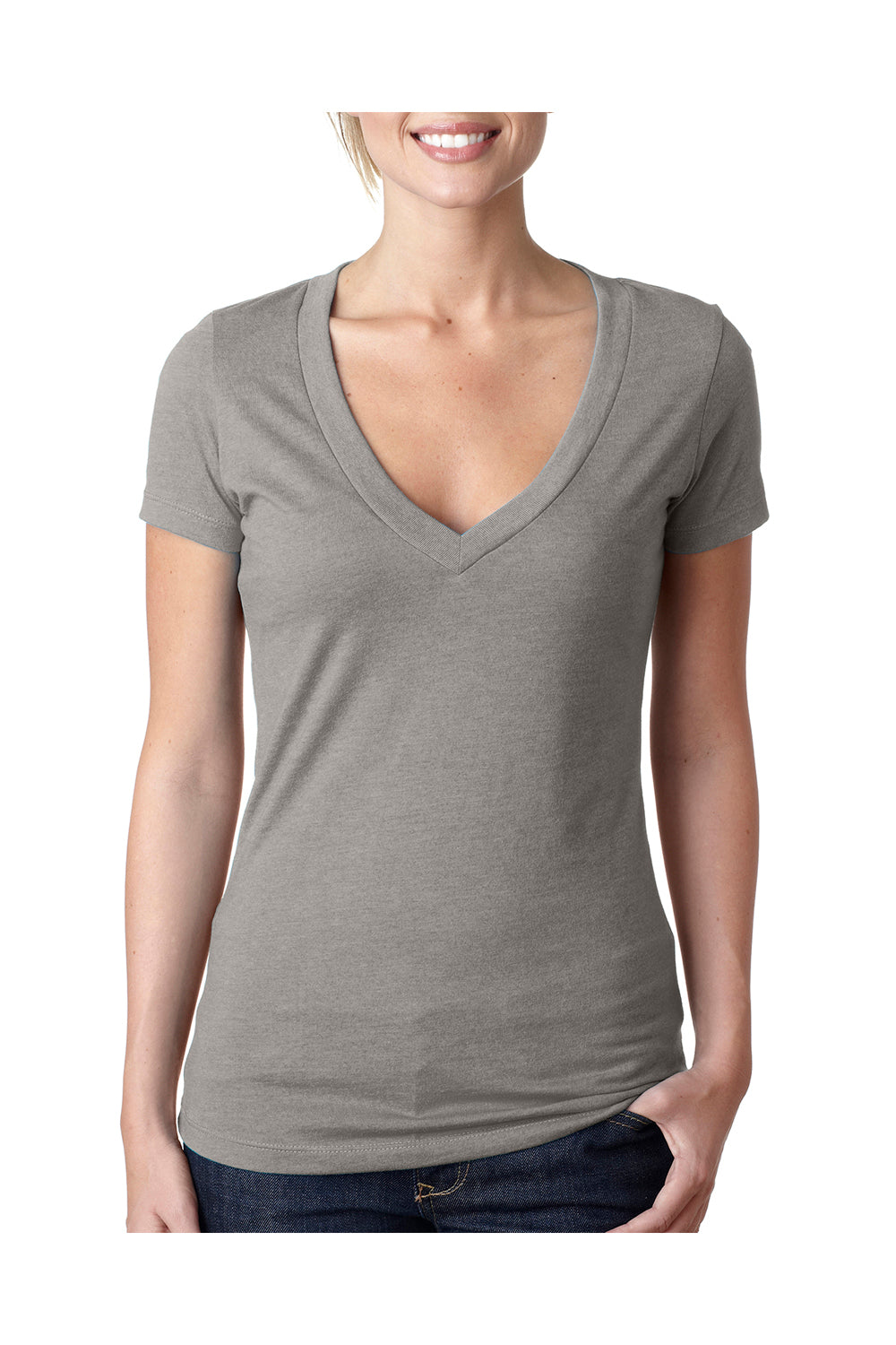 Next Level 6640 Womens CVC Jersey Short Sleeve V-Neck T-Shirt Stone Grey Front
