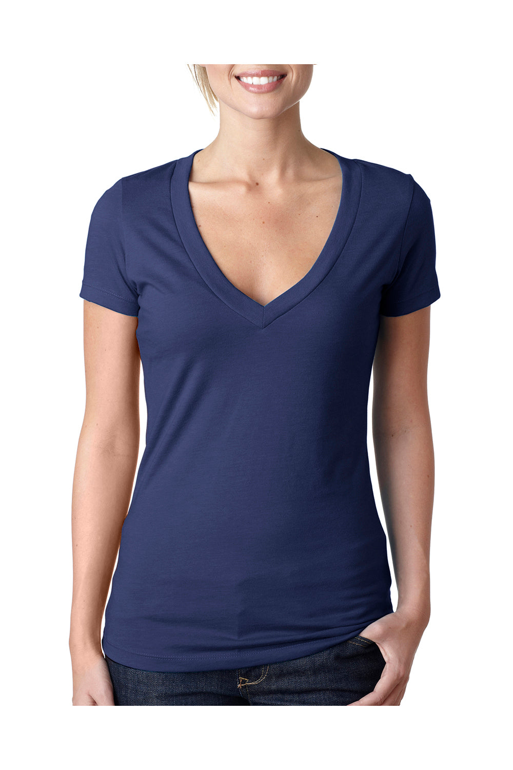 Next Level 6640 Womens CVC Jersey Short Sleeve V-Neck T-Shirt Storm Blue Front