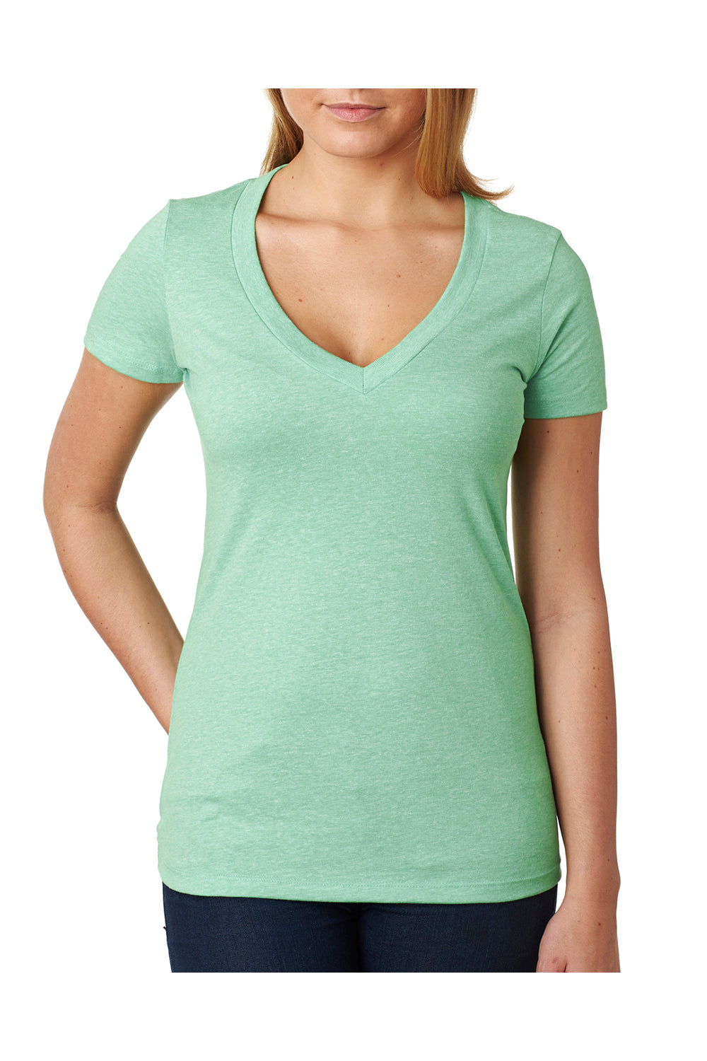 Next Level 6640 Womens CVC Jersey Short Sleeve V-Neck T-Shirt Mint Green Front