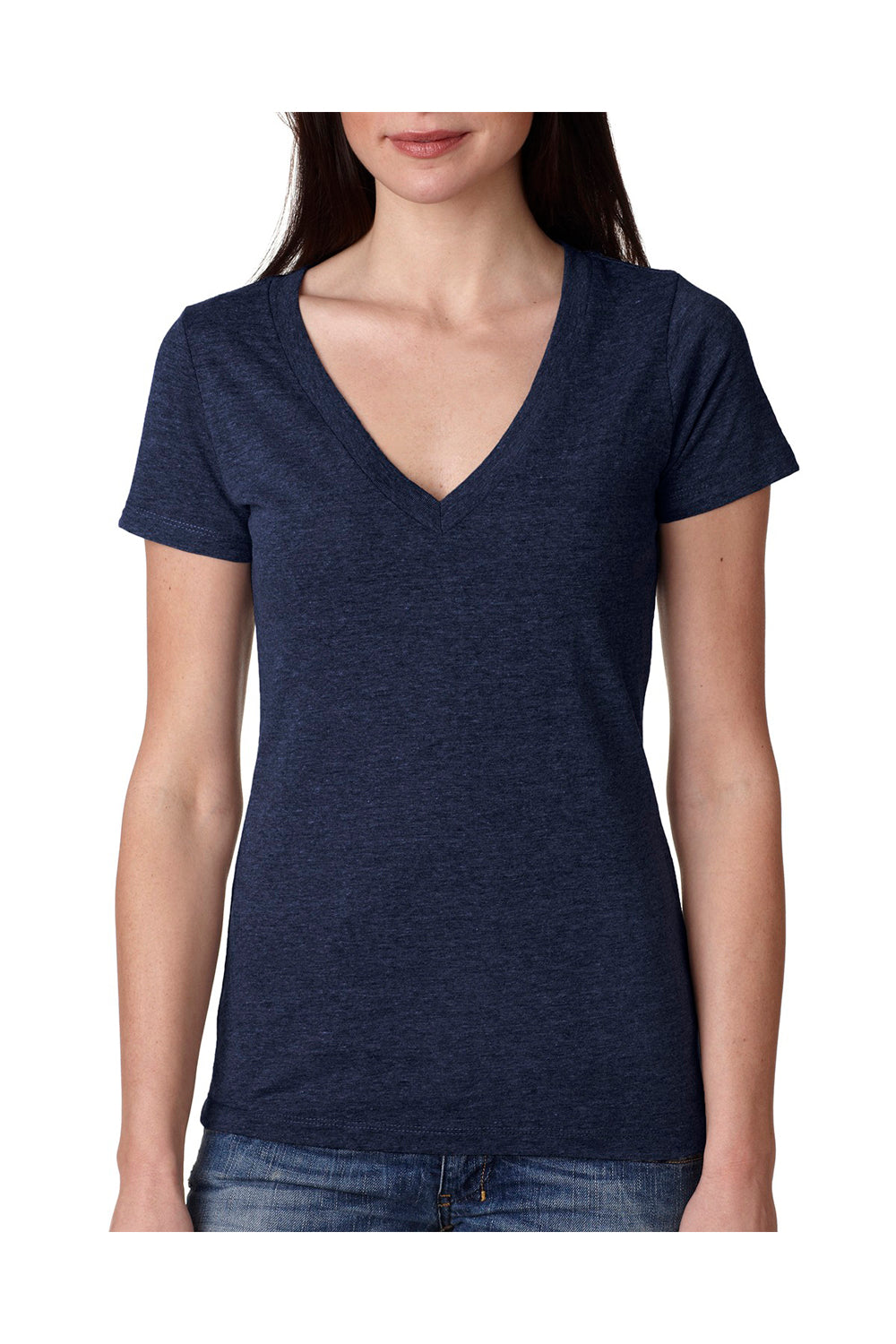 Next Level 6740 Womens Jersey Short Sleeve V-Neck T-Shirt Navy Blue Front