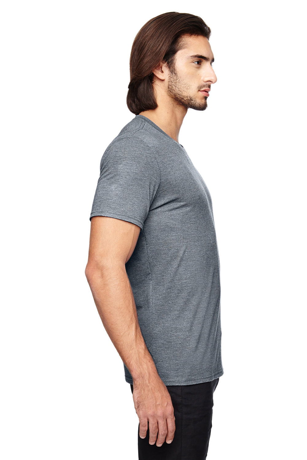 Anvil 6750 Mens Short Sleeve Crewneck T-Shirt Heather Graphite Grey Side