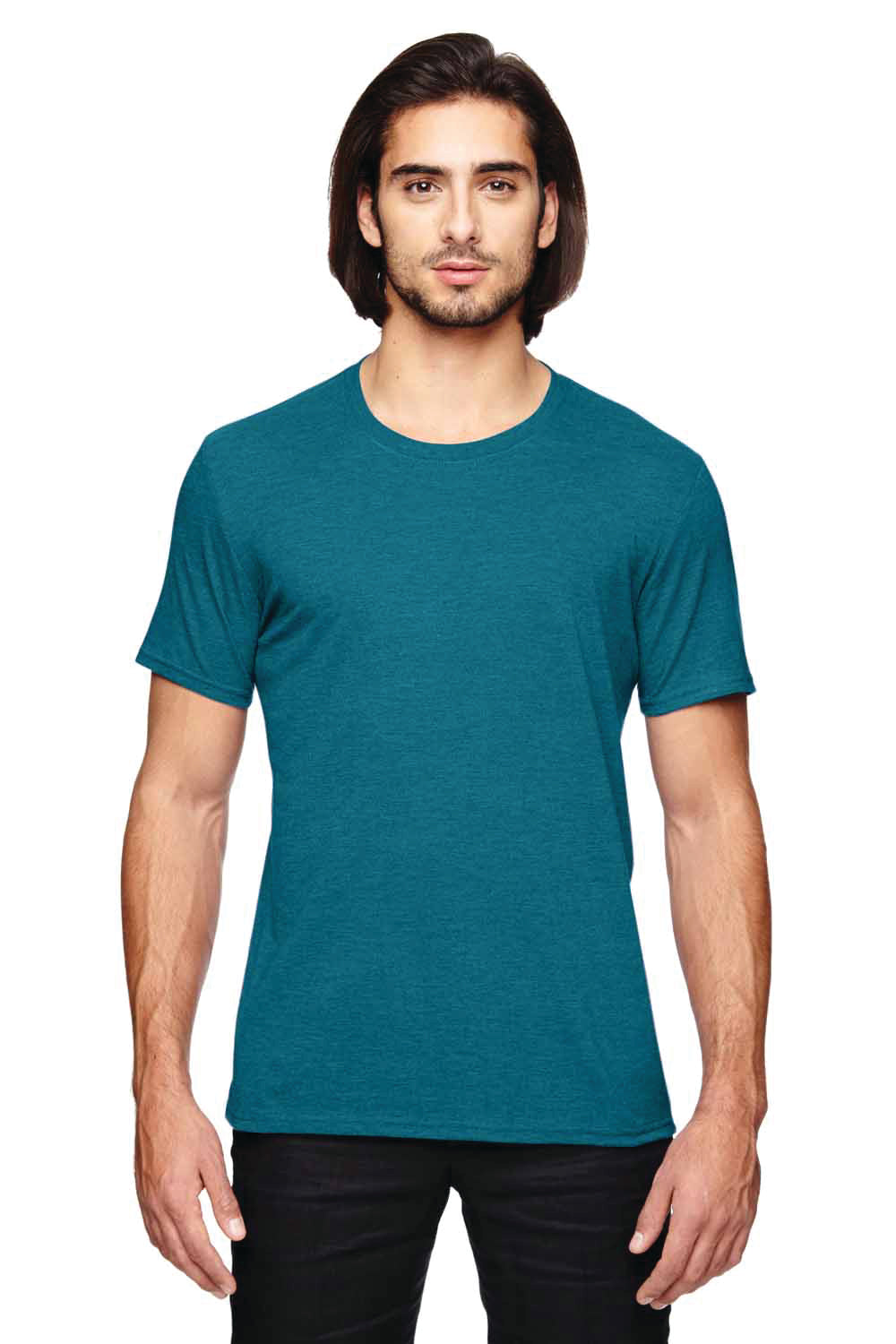 Anvil 6750 Mens Short Sleeve Crewneck T-Shirt Heather Galapagos Blue Front