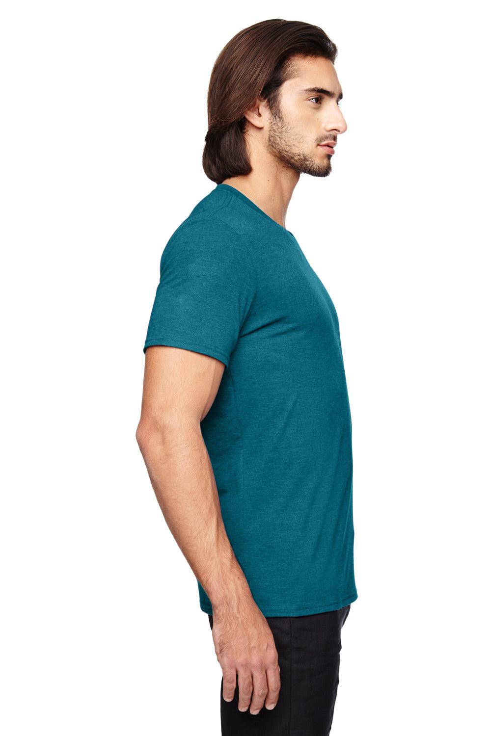 Anvil 6750 Mens Short Sleeve Crewneck T-Shirt Heather Galapagos Blue Side