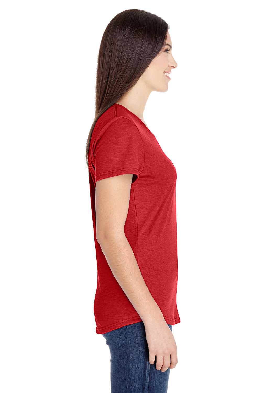 Anvil 6750L Womens Short Sleeve Crewneck T-Shirt Heather Red Side