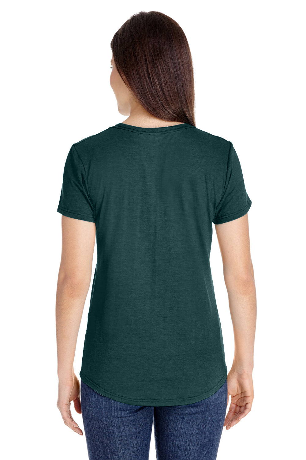 Anvil 6750L Womens Short Sleeve Crewneck T-Shirt Heather Dark Green Back