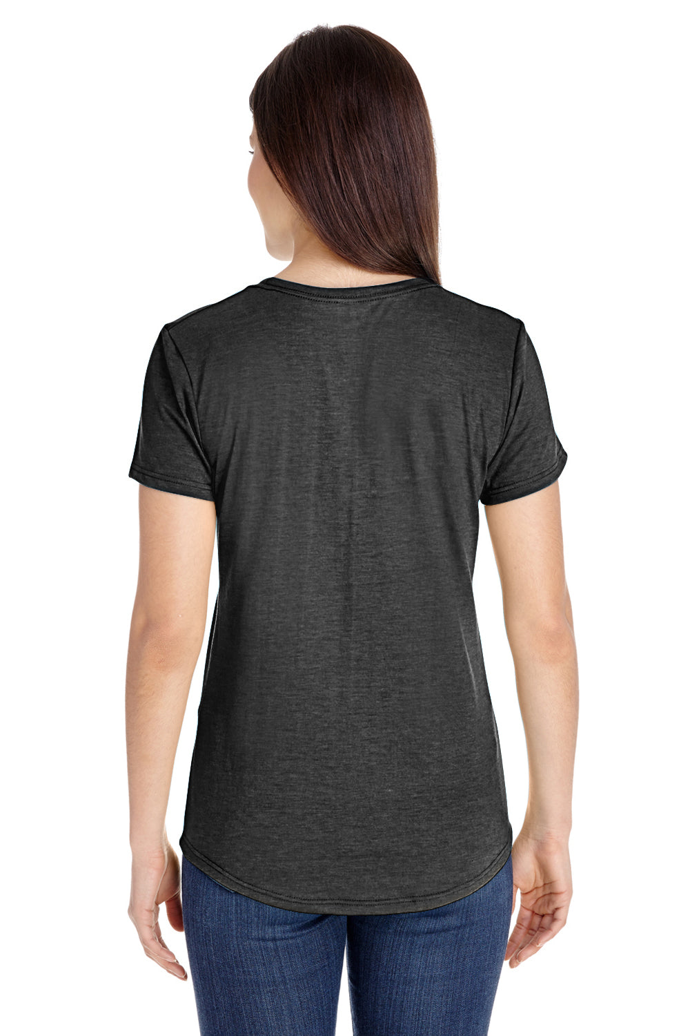 Anvil 6750L Womens Short Sleeve Crewneck T-Shirt Heather Dark Grey Back