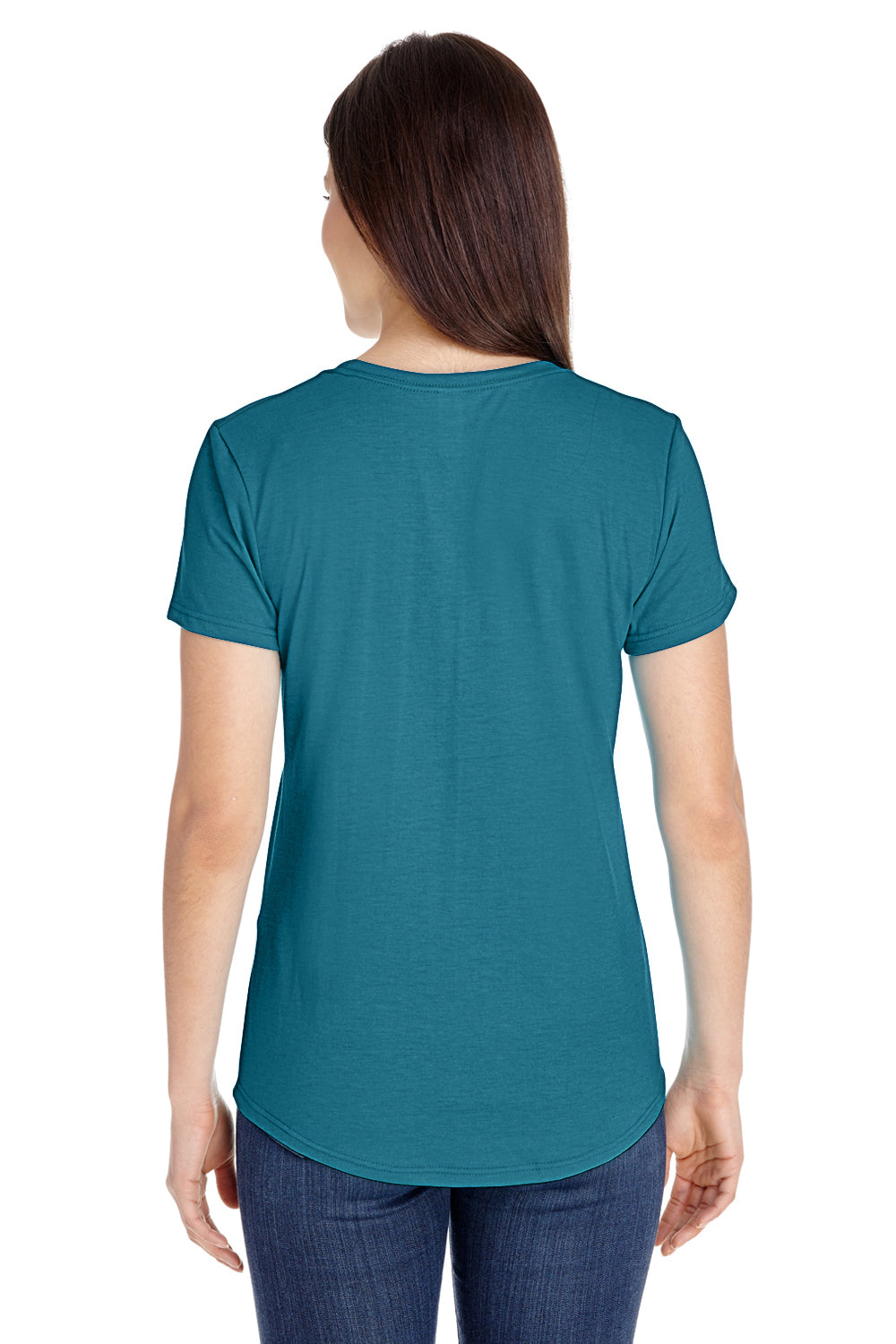 Anvil 6750L Womens Short Sleeve Crewneck T-Shirt Heather Galapagos Blue Back