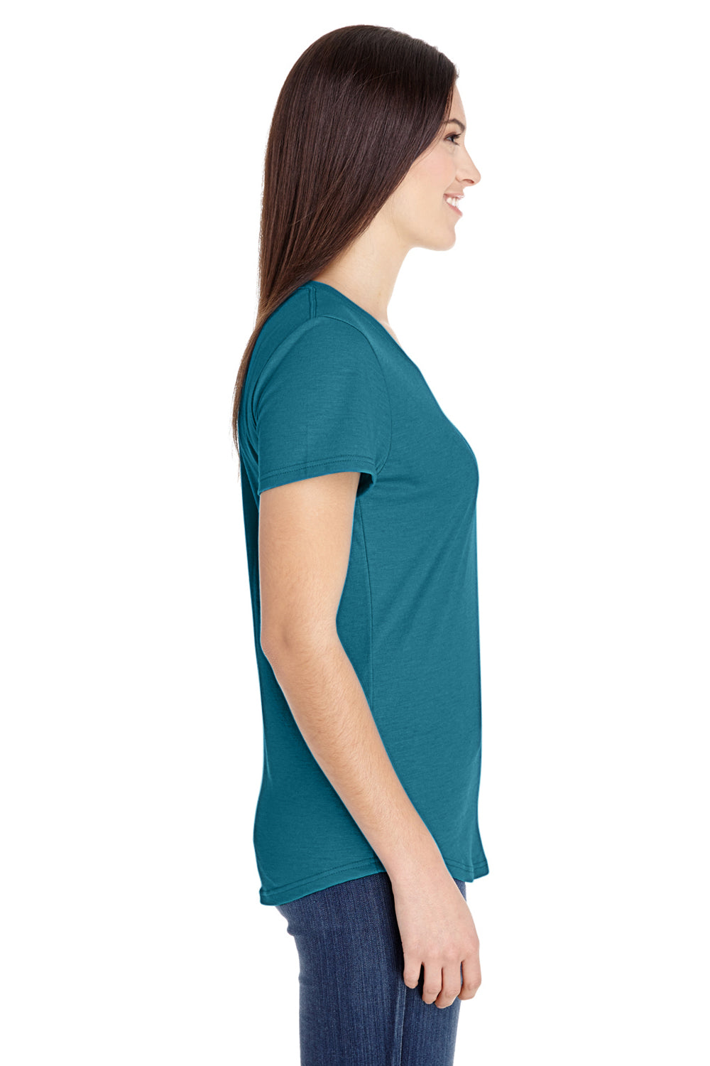 Anvil 6750L Womens Short Sleeve Crewneck T-Shirt Heather Galapagos Blue Side