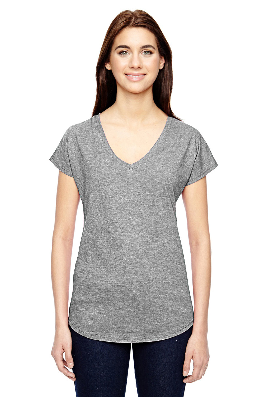 Anvil 6750VL Womens Short Sleeve V-Neck T-Shirt Heather Grey Front