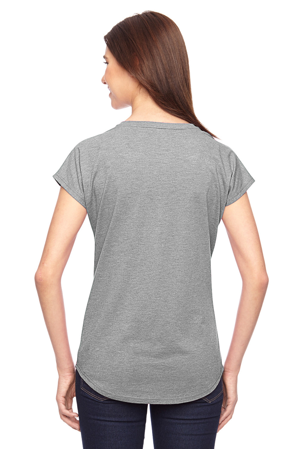 Anvil 6750VL Womens Short Sleeve V-Neck T-Shirt Heather Grey Back