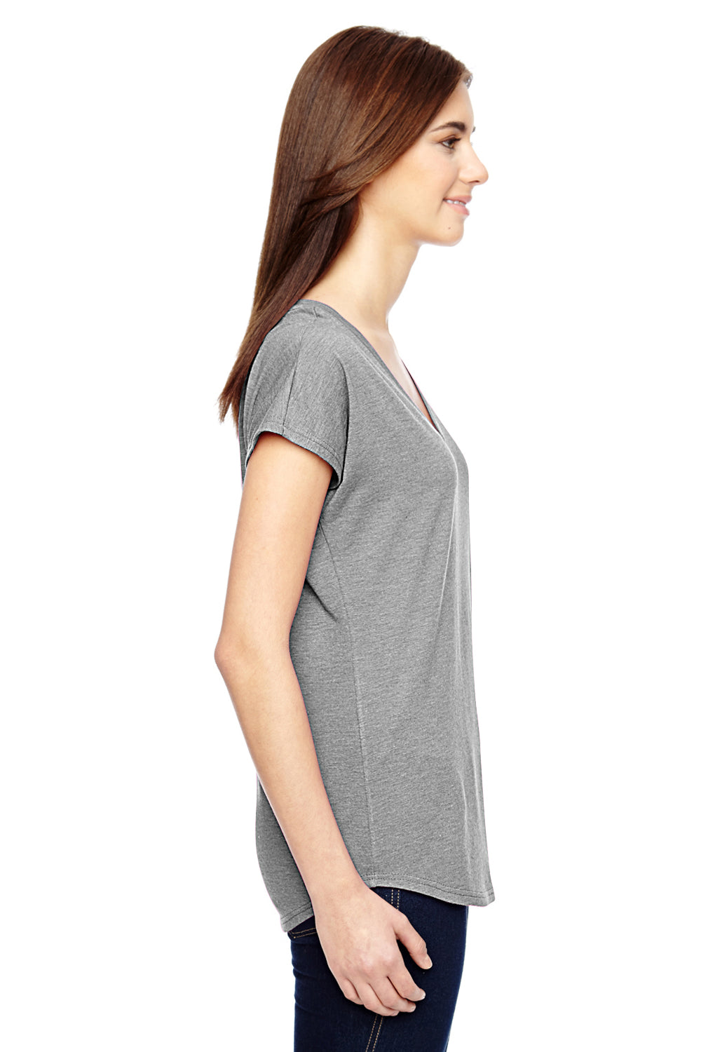 Anvil 6750VL Womens Short Sleeve V-Neck T-Shirt Heather Grey Side