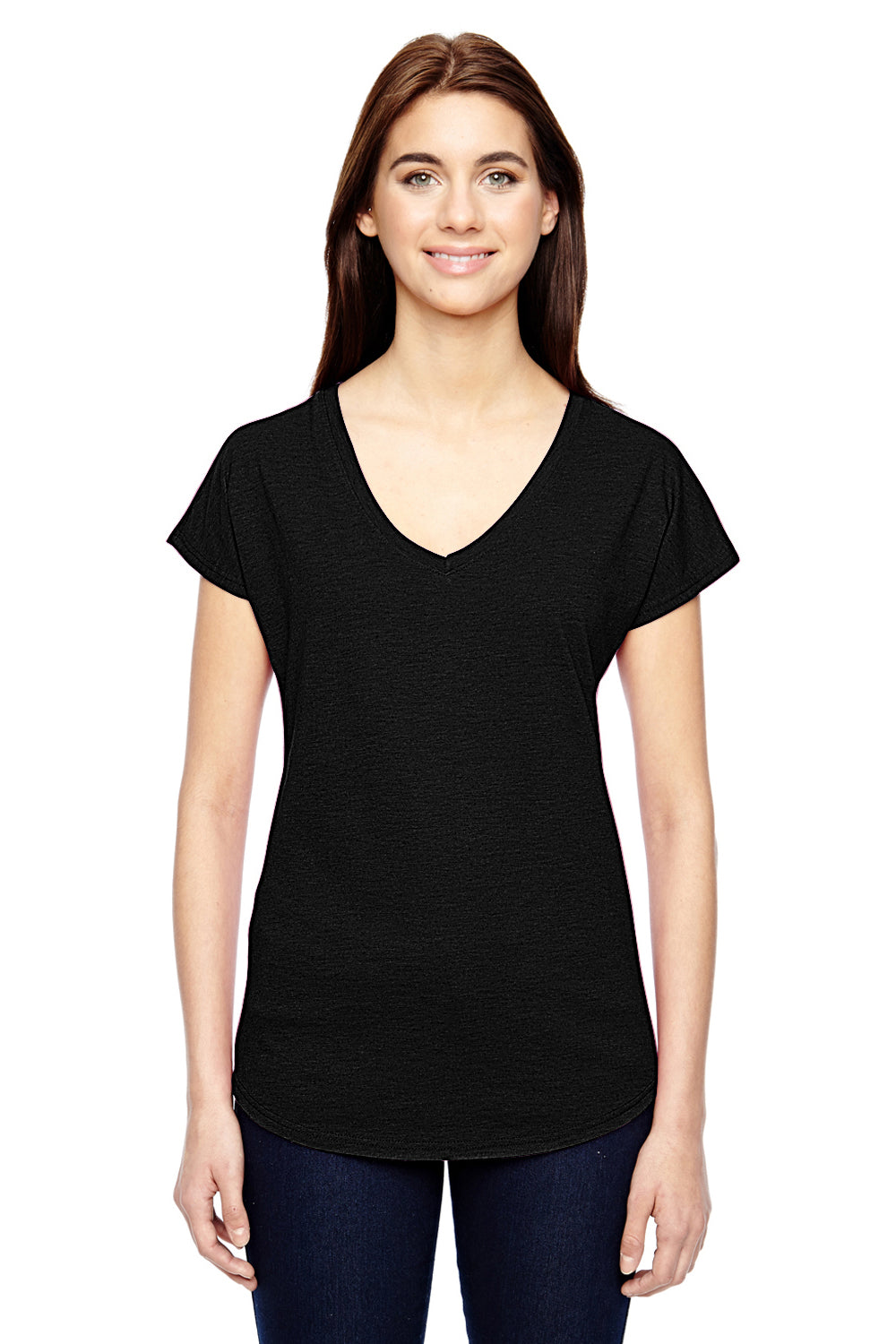 Anvil 6750VL Womens Short Sleeve V-Neck T-Shirt Black Front