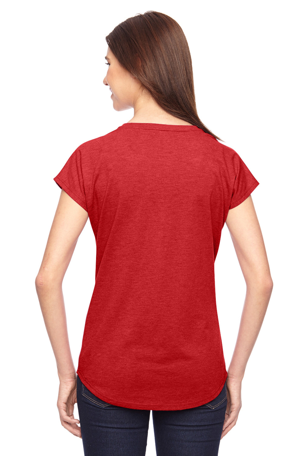 Anvil 6750VL Womens Short Sleeve V-Neck T-Shirt Heather Red Back