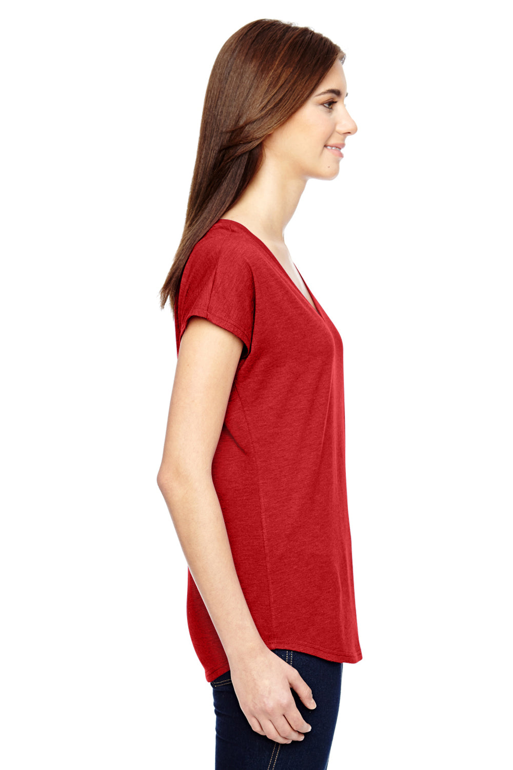 Anvil 6750VL Womens Short Sleeve V-Neck T-Shirt Heather Red Side