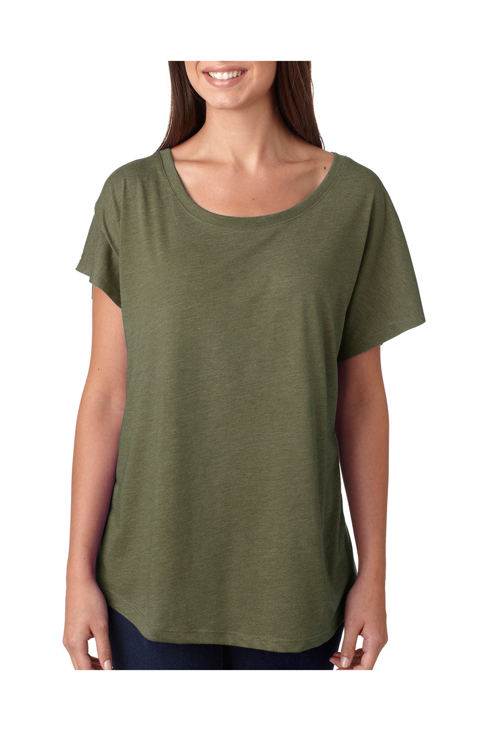 Next Level 6760 Womens Dolman Jersey Short Sleeve Scoop Neck T-Shirt Military Green Front