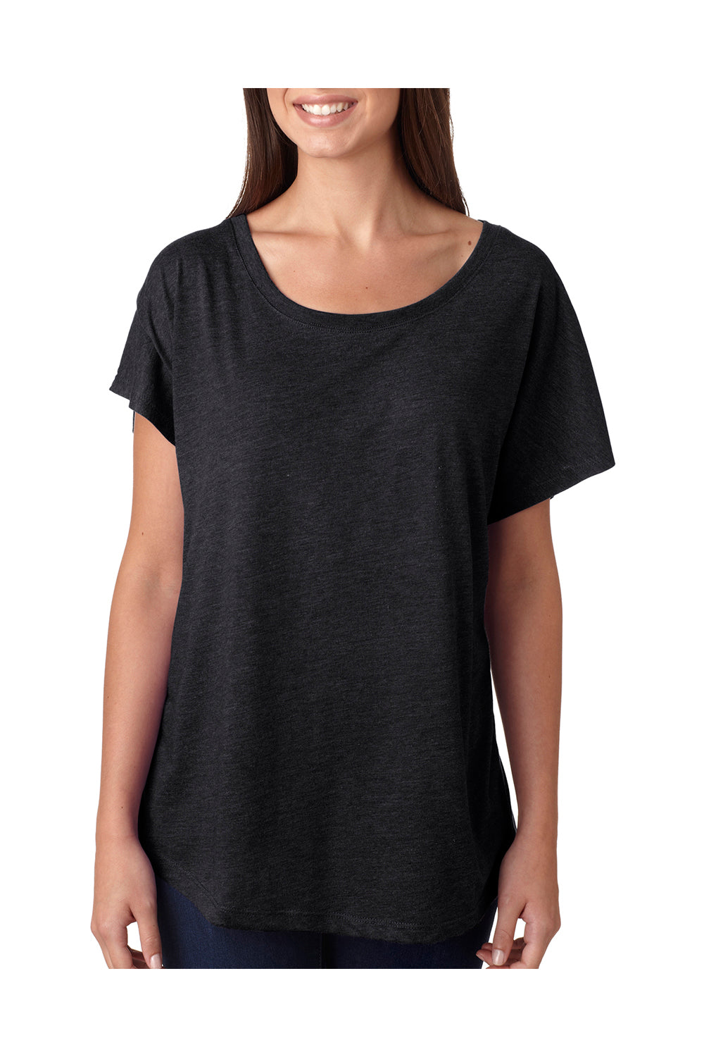 Next Level 6760 Womens Dolman Jersey Short Sleeve Scoop Neck T-Shirt Black Front