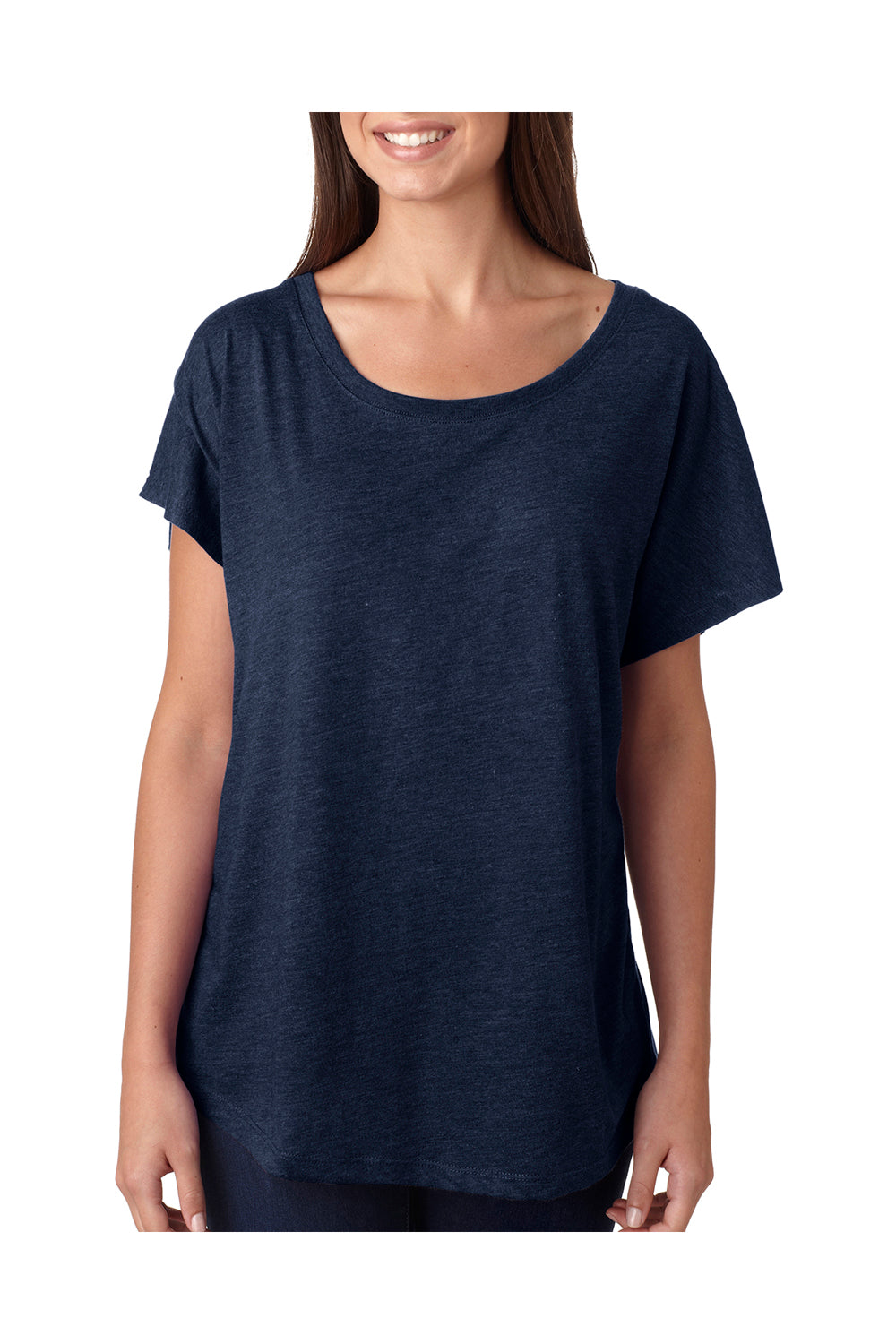 Next Level 6760 Womens Dolman Jersey Short Sleeve Scoop Neck T-Shirt Navy Blue Front