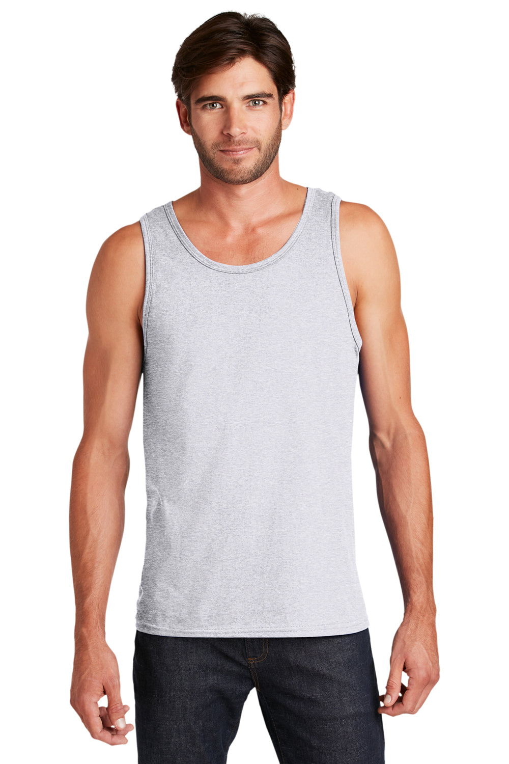 District DT5300 Mens The Concert Tank Top Heather White Front