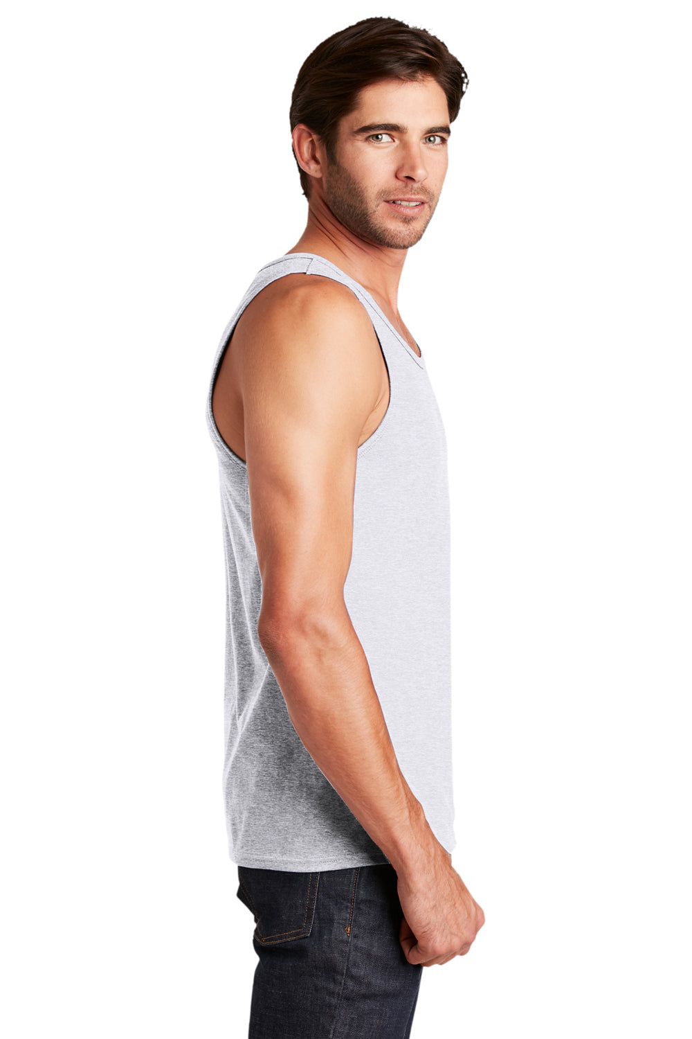 District DT5300 Mens The Concert Tank Top Heather White Side
