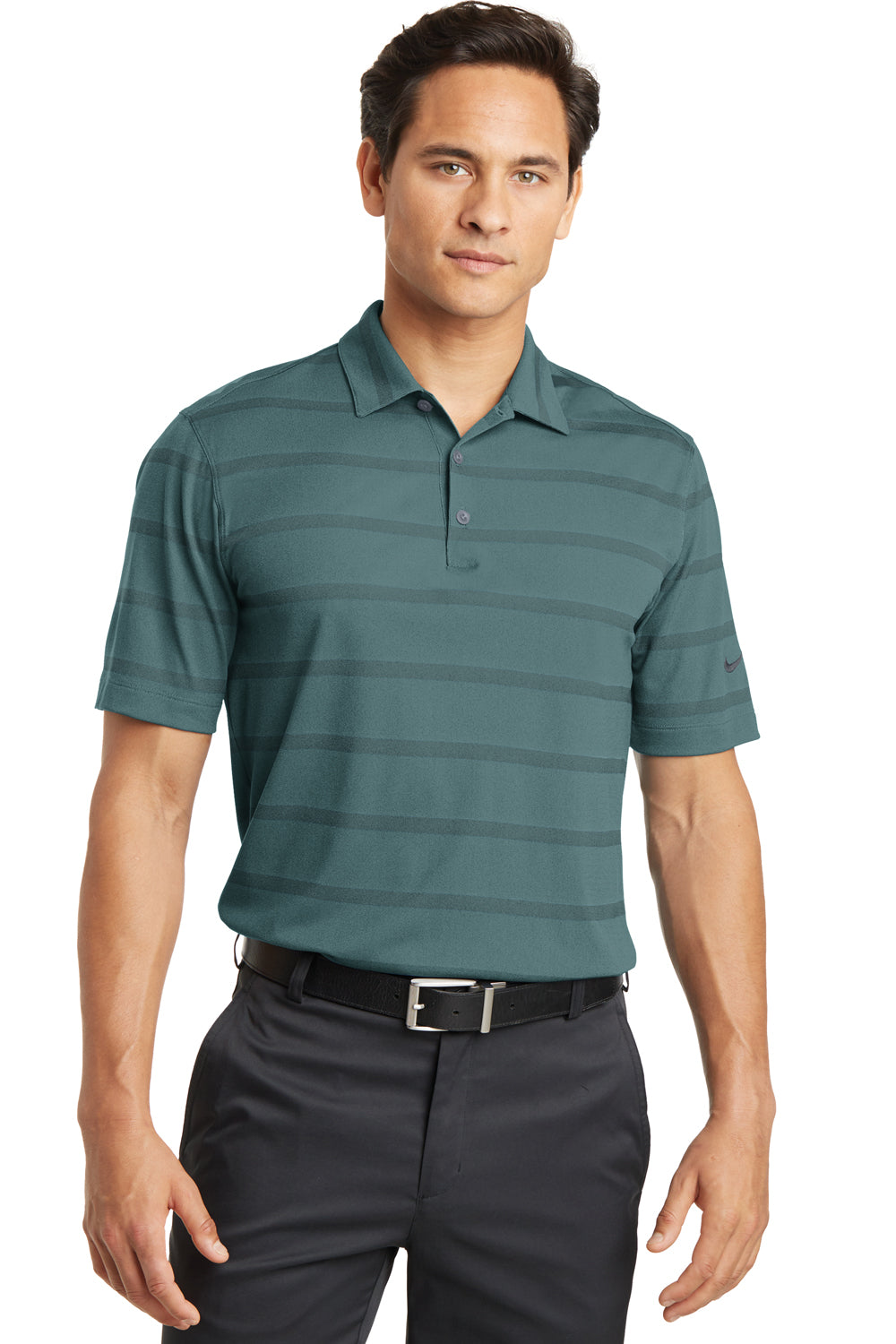 Nike 677786 Mens Dri-Fit Moisture Wicking Short Sleeve Polo Shirt Teal Green/Anthracite Grey Front
