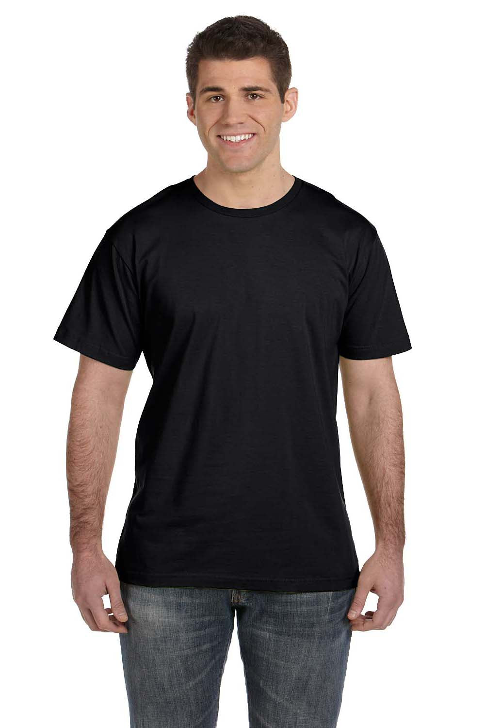 LAT 6901 Mens Fine Jersey Short Sleeve Crewneck T-Shirt Black Front