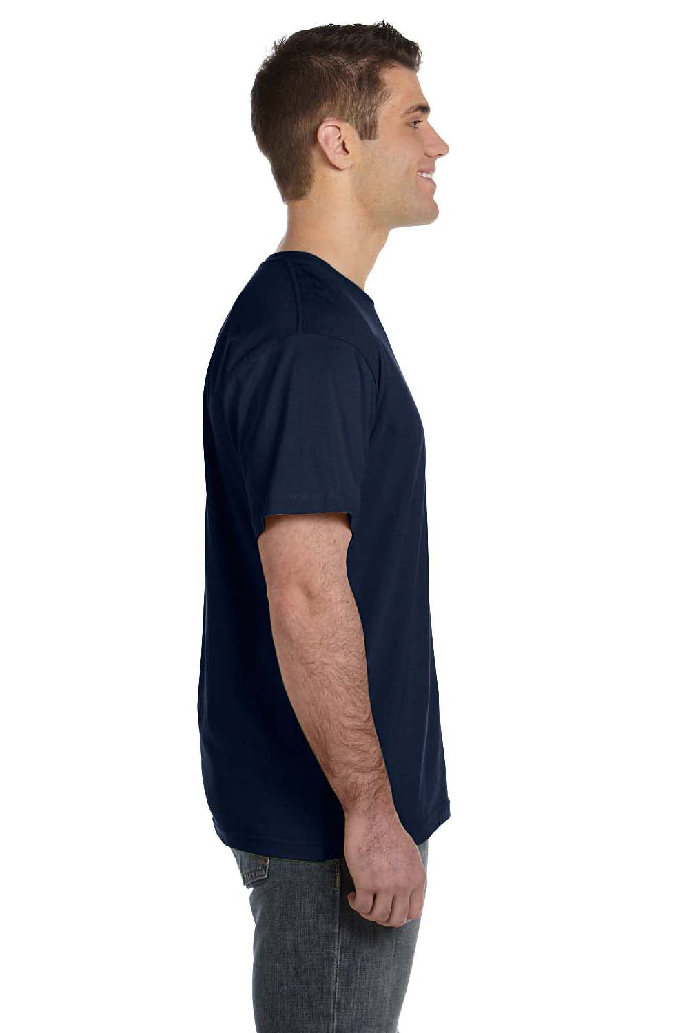 LAT 6901 Mens Fine Jersey Short Sleeve Crewneck T-Shirt Navy Blue Side
