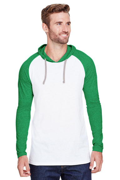 LAT 6917 Mens Fine Jersey Hooded Sweatshirt White/Green Front