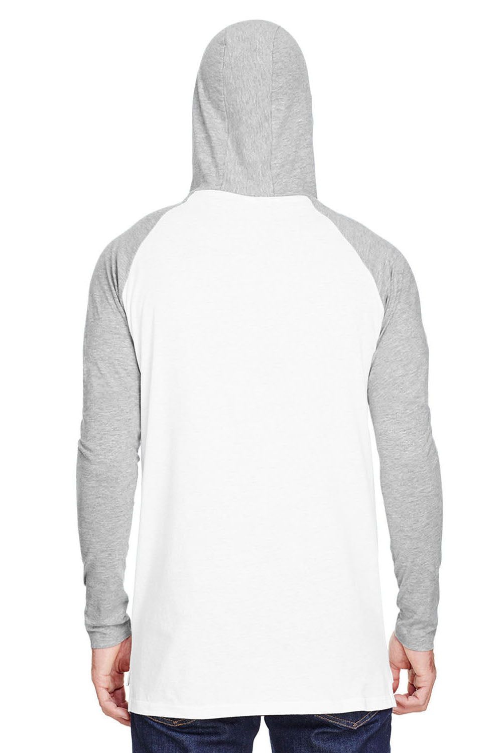 LAT 6917 Mens Fine Jersey Hooded Sweatshirt White/Heather Grey Back