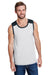 LAT 6919 Mens Contrast Back Tank Top White/Black Front