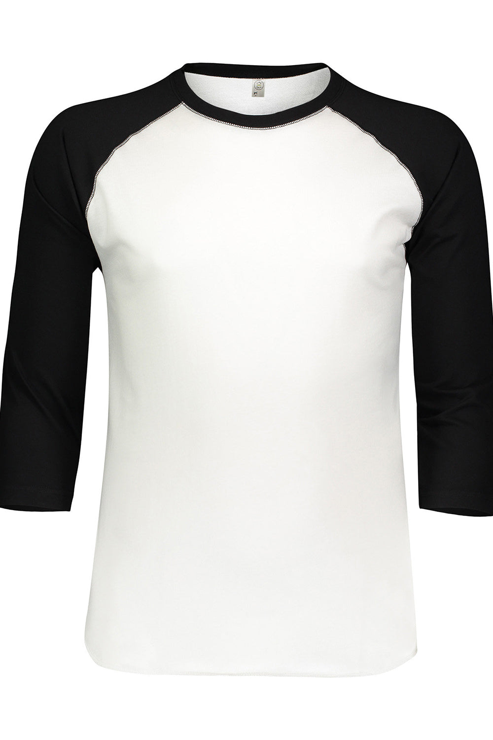 LAT 6930 Mens Fine Jersey Baseball 3/4 Sleeve Crewneck T-Shirt White/Black Flat Front