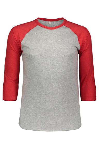 LAT 6930 Mens Fine Jersey Baseball 3/4 Sleeve Crewneck T-Shirt Heather Grey/Vintage Red Flat Front