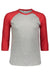 LAT 6930 Mens Fine Jersey Baseball 3/4 Sleeve Crewneck T-Shirt Heather Grey/Vintage Red Flat Front