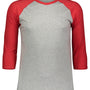 LAT Mens Fine Jersey Baseball 3/4 Sleeve Crewneck T-Shirt - Heather Grey/Vintage Red