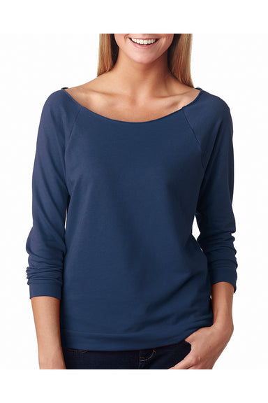 Next Level 6951 Womens French Terry 3/4 Sleeve Wide Neck T-Shirt Indigo Blue Front