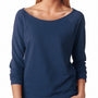 Next Level Womens French Terry 3/4 Sleeve Wide Neck T-Shirt - Indigo Blue - Closeout