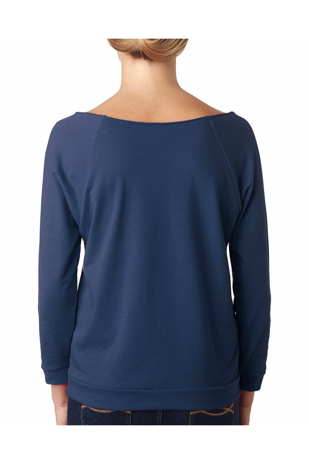 Next Level 6951 Womens French Terry 3/4 Sleeve Wide Neck T-Shirt Indigo Blue Back