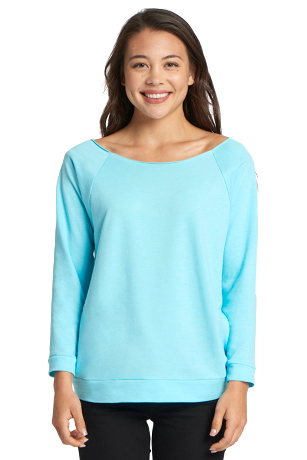 Next Level 6951 French Terry 3/4 Sleeve Wide Neck T-Shirt Cancun Blue Front