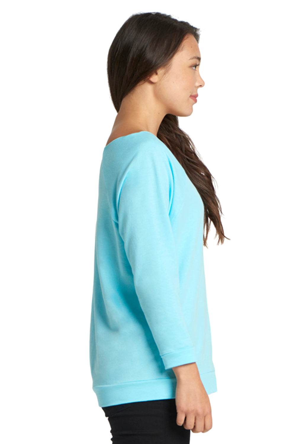 Next Level 6951 French Terry 3/4 Sleeve Wide Neck T-Shirt Cancun Blue Side
