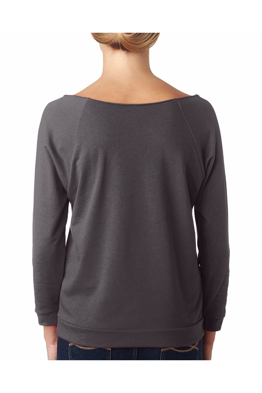 Next Level 6951 Womens French Terry 3/4 Sleeve Wide Neck T-Shirt Dark Grey Back