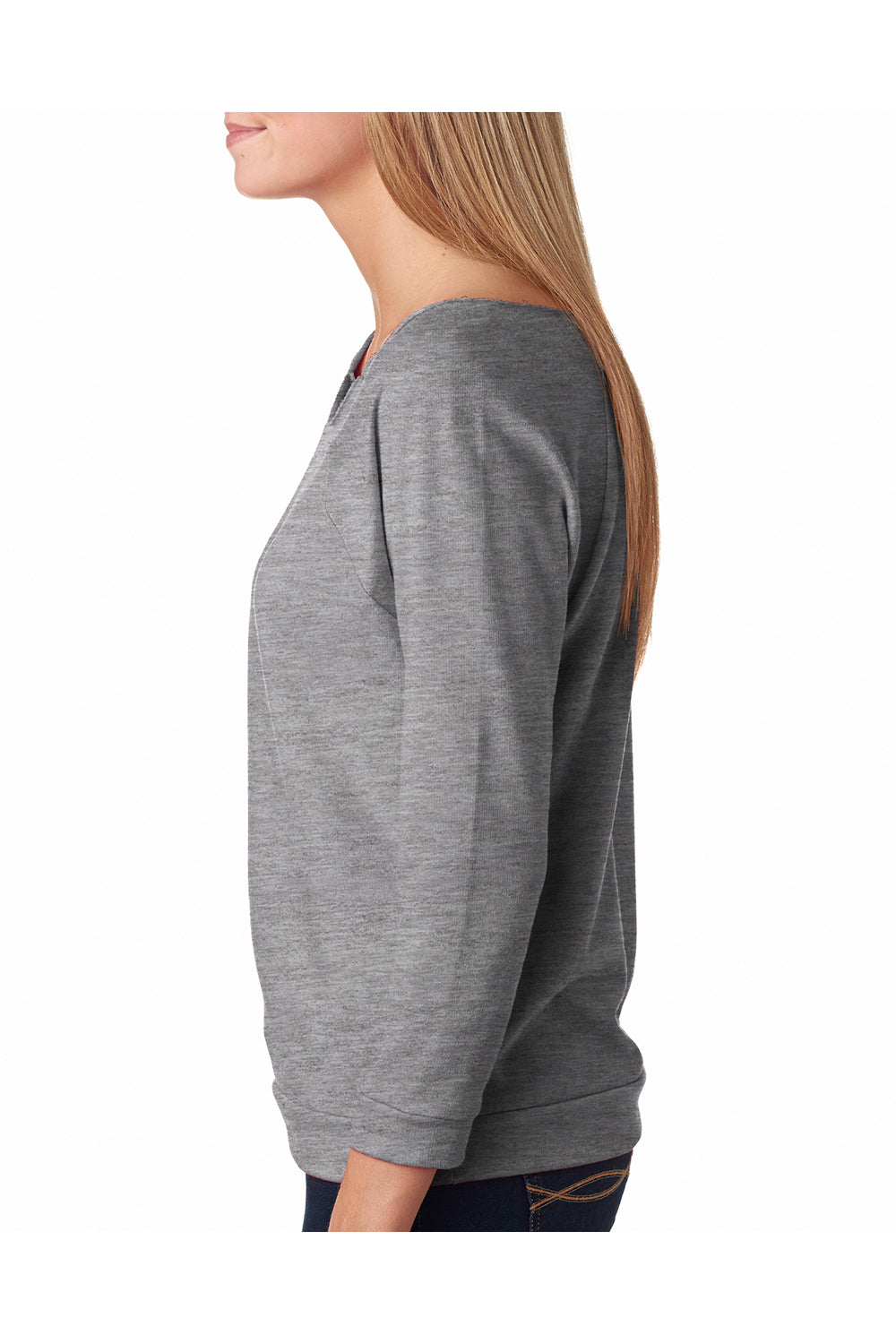 Next Level 6951 Womens French Terry 3/4 Sleeve Wide Neck T-Shirt Heather Grey Side
