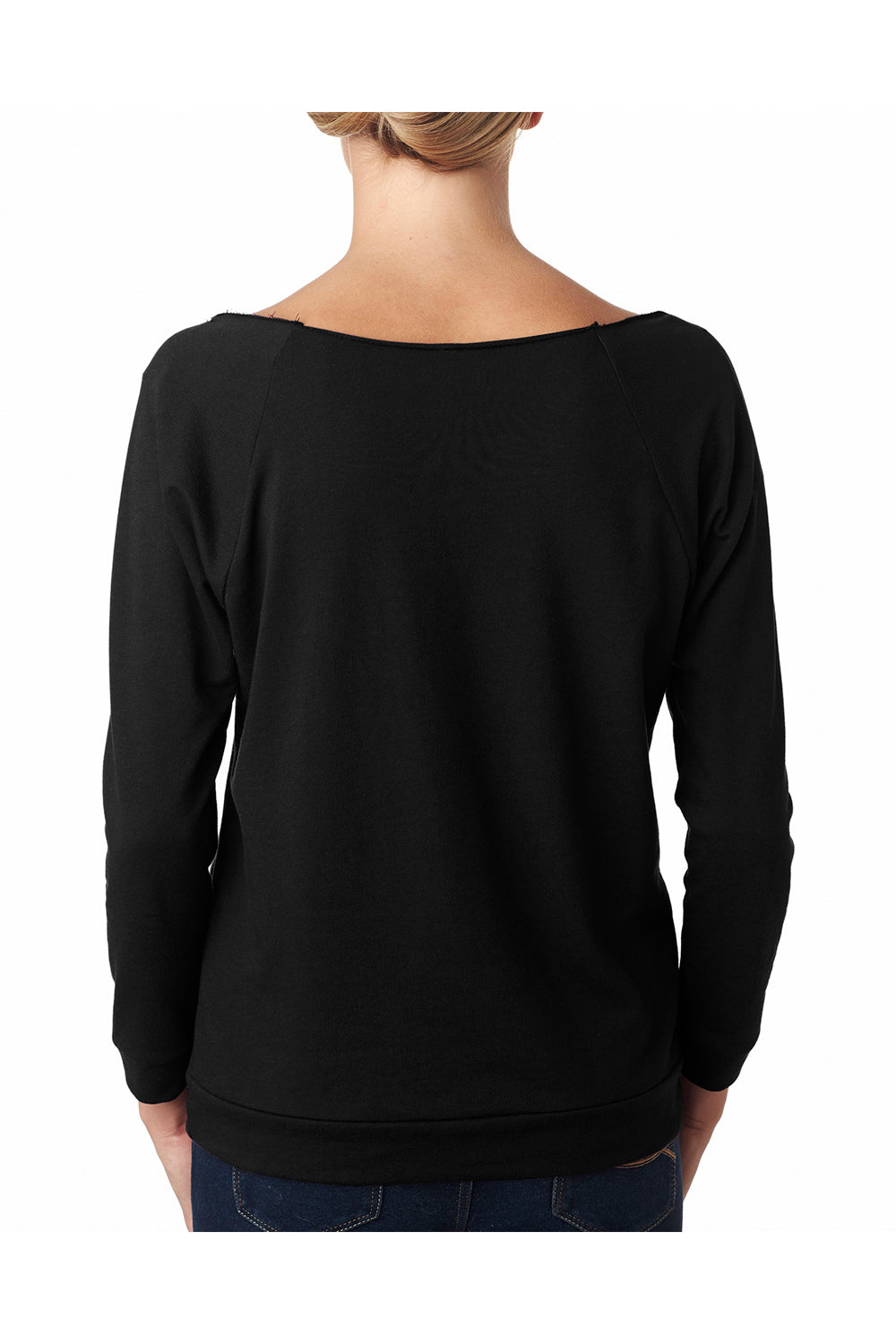 Next Level 6951 Womens French Terry 3/4 Sleeve Wide Neck T-Shirt Black Back
